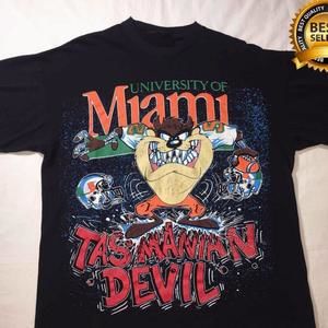 Retro Ncaa Miami Hurricanes Looney Tunes Taz Black T-Shirt University Of Miami